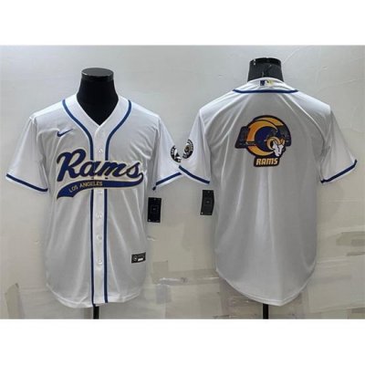 Men Los Angeles Rams White Team Big Logo With Patch Cool Base Stitched Baseb