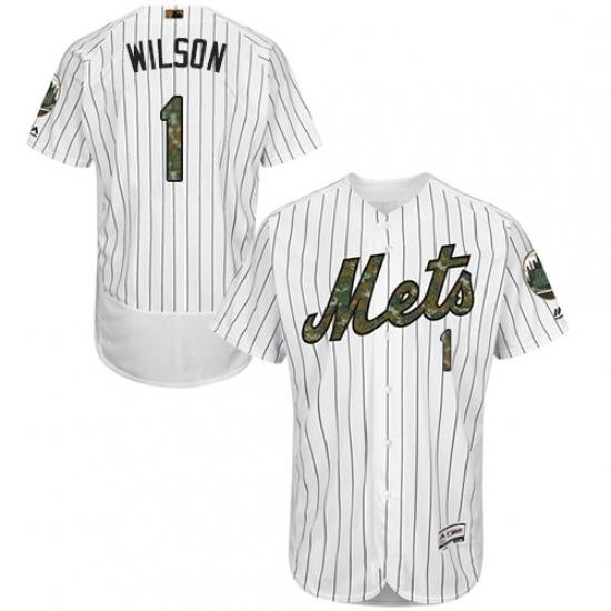 Mens Majestic New York Mets 1 Mookie Wilson Authentic White 2016 Memorial Day Fashion Flex Base MLB Jersey