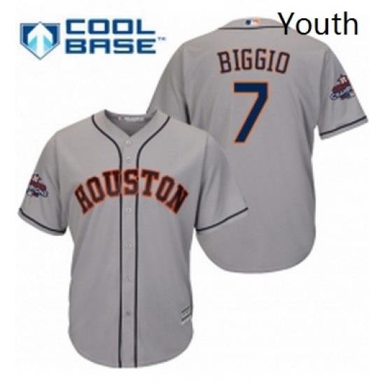 Youth Majestic Houston Astros 7 Craig Biggio Replica Grey Road 2017 World Series Champions Cool Base MLB Jersey