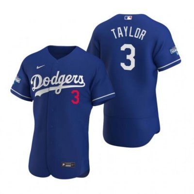 Men Los Angeles Dodgers 3 Chris Taylor Royal 2020 World Series Champions Flex Base Jersey