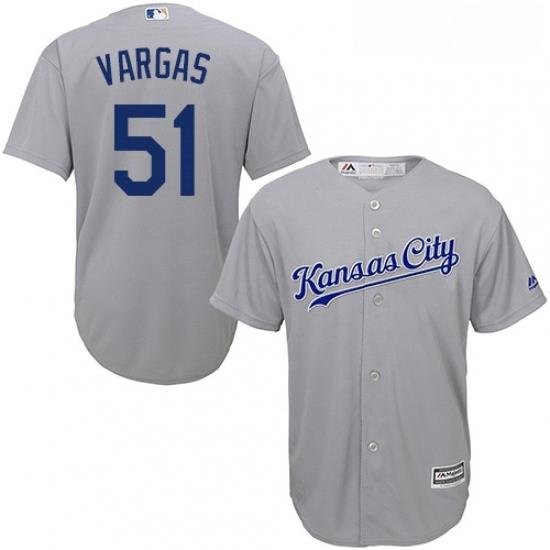 Youth Majestic Kansas City Royals 51 Jason Vargas Replica Grey Road Cool Base MLB Jersey