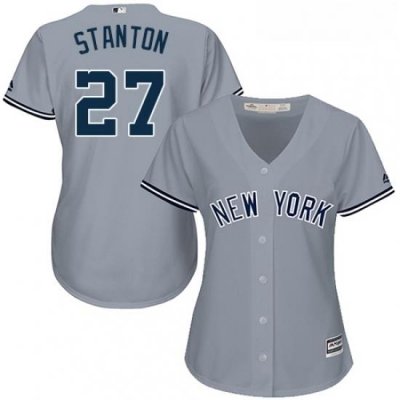 Womens Majestic New York Yankees 27 Giancarlo Stanton Authentic Grey Road MLB Jersey