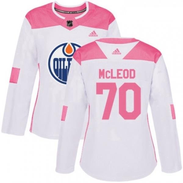 Womens Adidas Edmonton Oilers 70 Ryan McLeod Authentic White Pink Fashion NHL Jersey