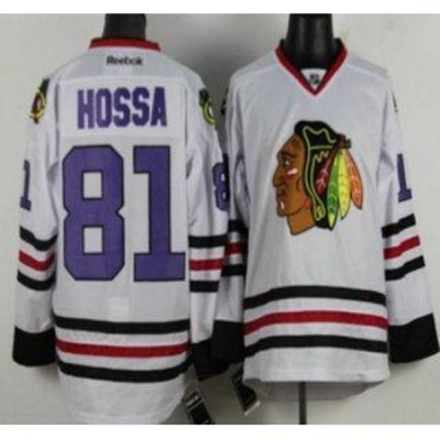 Chicago Blackhawks 81 Marian Hossa White NHL Jerseys Purple Number