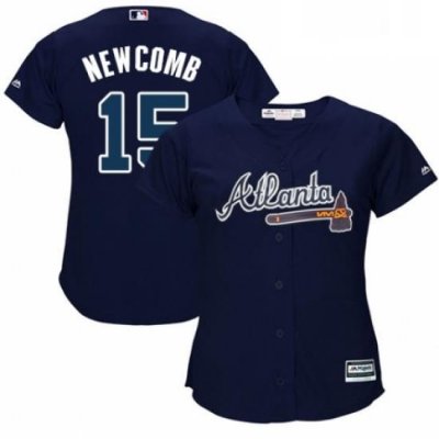 Womens Majestic Atlanta Braves 15 Sean Newcomb Replica Blue Alternate Road Cool Base MLB Jersey