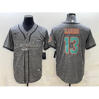 Men Miami Dolphins 13 Dan Marino Grey With Patch Cool Base Stitched Baseball Jersey