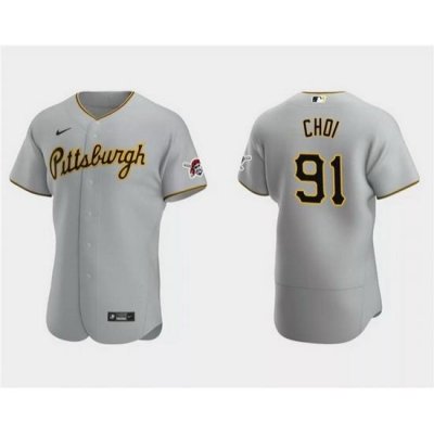 Men Pittsburgh Pirates 91 Ji Man Choi Grey Flex Base Stitched Baseball Jersey