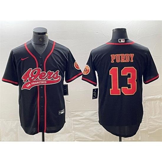 Men San Francisco 49ers 13 Brock Purdy Black With Patch Cool Base Stitched Baseball Jersey