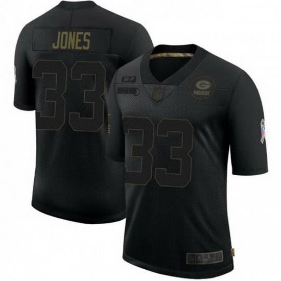 Men Nike Green Bay Packers 33 Aaron Jones 2020 Black Salute To Service Jersey