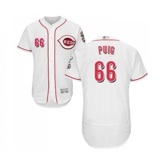 Mens Cincinnati Reds 66 Yasiel Puig White Home Flex Base Authentic Collection Baseball Jersey