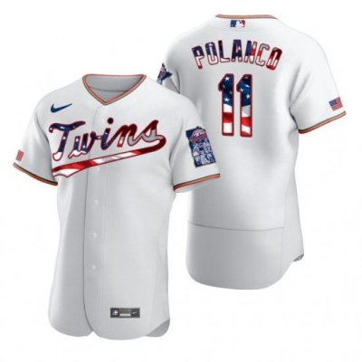 Men Minnesota TWins 11 Jorge Polanco Men Nike White Fluttering USA Flag Limited Edition Flex Base MLB Jersey