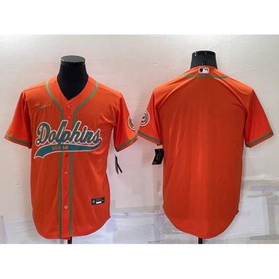 Men Miami Dolphins Blank Orange Cool Base Stitched Baseball Jersey