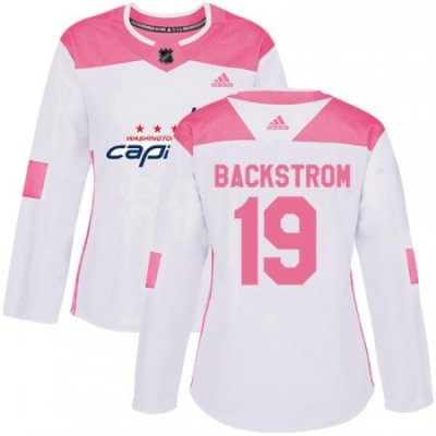 Womens Adidas Washington Capitals 19 Nicklas Backstrom Authentic WhitePink Fashion NHL Jersey