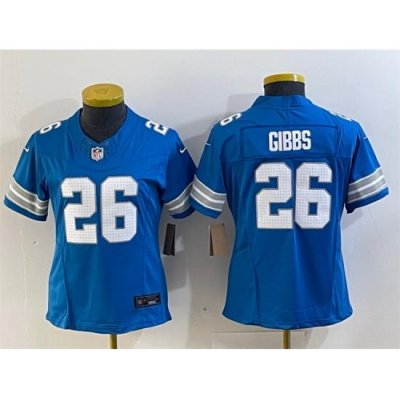 Women Detroit Lions 26 Jahmyr Gibbs Blue 2024 F U S E  Vapor Limited Stitched Jersey