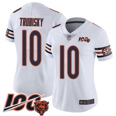 Women Chicago Bears 10 Mitchell Trubisky White Vapor Untouchable Limited Player 100th Season Football Jersey