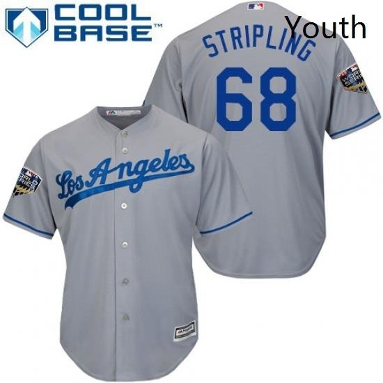 Youth Majestic Los Angeles Dodgers 68 Ross Stripling Authentic Grey Road Cool Base 2018 World Series MLB Jersey