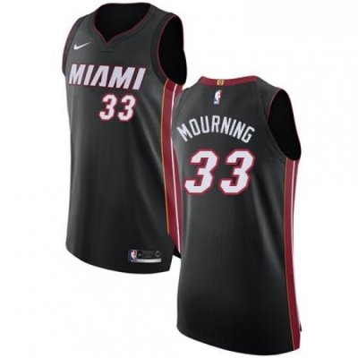 Mens Nike Miami Heat 33 Alonzo Mourning Authentic Black Road NBA Jersey Icon Edition