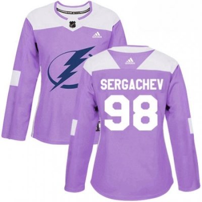 Womens Adidas Tampa Bay Lightning 98 Mikhail Sergachev Authentic Purple Fights Cancer Practice NHL Jersey