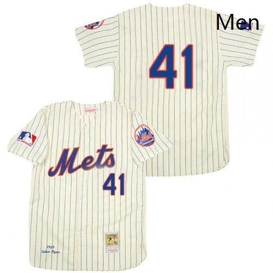 Mens Mitchell and Ness 1969 NeW York Mets 41 Tom Seaver Replica Cream ThroWback MLB Jersey