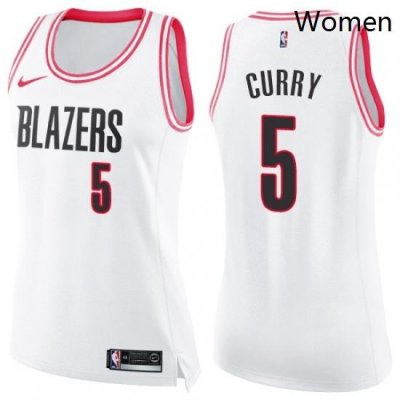 Womens Nike Portland Trail Blazers 5 Seth Curry Swingman White Pink Fashion NBA Jersey