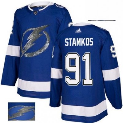 Mens Adidas Tampa Bay Lightning 91 Steven Stamkos Authentic Royal Blue Fashion Gold NHL Jersey