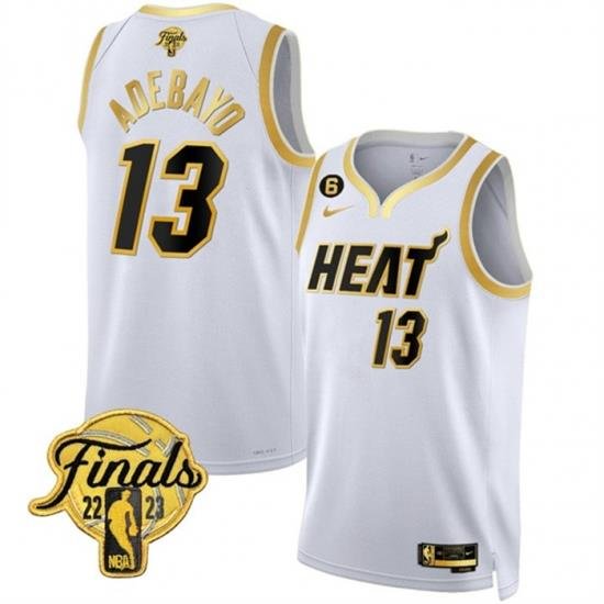 Men Miami Heat 13 Bam Adebayo White Gold Edition 2023 Finals Collection With NO 6 Patch Stitched Basketball Jersey