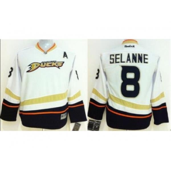 Kids Anaheim Ducks 8 Teemu Selanne White NHL Hockey Jerseys