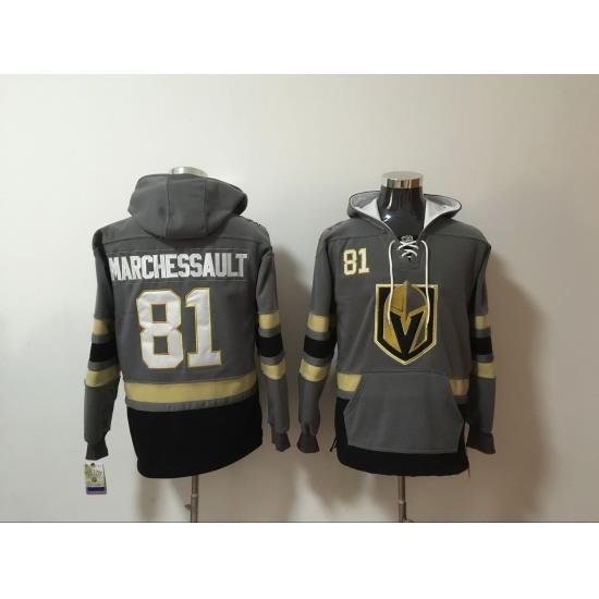 Men Vegas Golden Knights 81 Jonathan Marchessault Gray All Stitched Hooded Sweatshirt