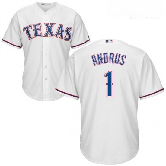 Mens Majestic Texas Rangers 1 Elvis Andrus Replica White Home Cool Base MLB Jersey