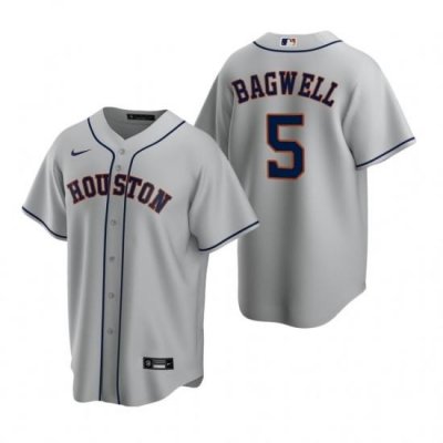 Mens Nike Houston Astros 5 Jeff BagWell Gray Road Stitched Baseball Jerse