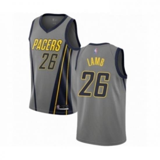 Mens Indiana Pacers 26 Jeremy Lamb Authentic Gray Basketball Jersey City Edition