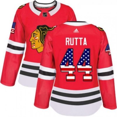 Womens Adidas Chicago Blackhawks 44 Jan Rutta Authentic Red USA Flag Fashion NHL Jersey