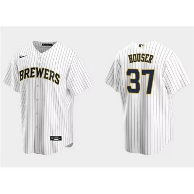 Men Milwaukee Brewers 37 Adrian Houser White Cool Base Stitched Jersey