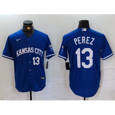 Men Kansas City Royals 13 Salvador Perez Royal Cool Base Stitched Jersey 2