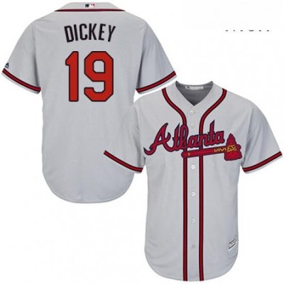 Mens Majestic Atlanta Braves 19 RA Dickey Replica Grey Road Cool Base MLB Jersey