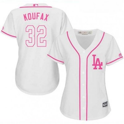 Womens Majestic Los Angeles Dodgers 32 Sandy Koufax Authentic White Fashion Cool Base MLB Jersey