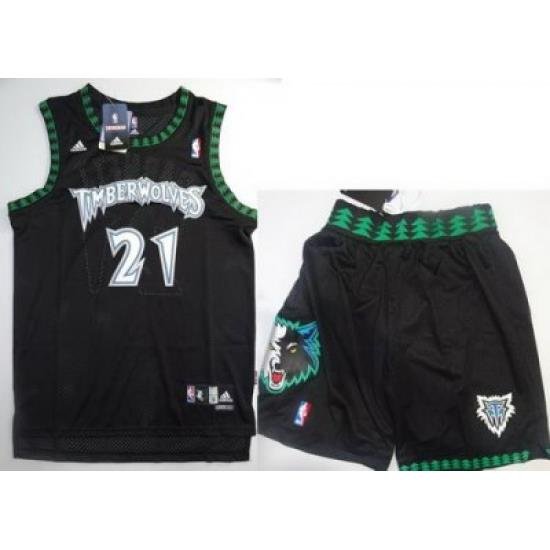 Minnesota Timberwolves 21 Kevin Garnett Black Jerseys Shorts NBA Suits