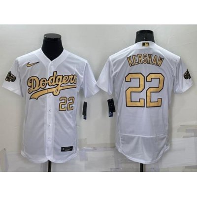 Men Los Angeles Dodgers 22 Clayton KershaW 2022 All Star White Flex Base Stitched Baseball Jersey