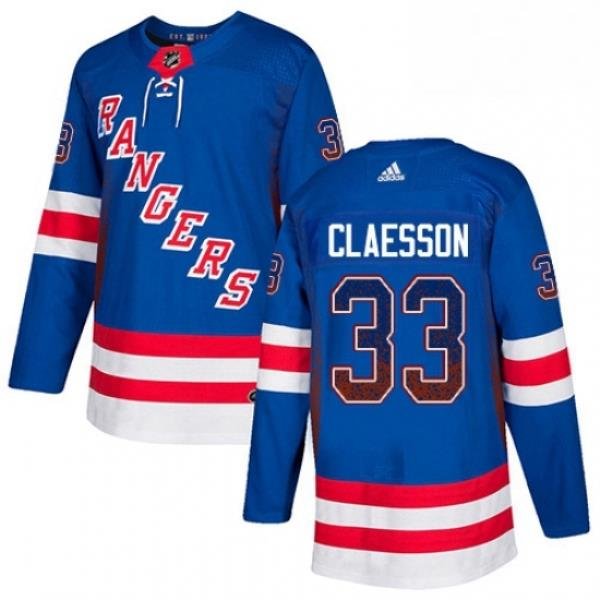 Mens Adidas New York Rangers 33 Fredrik Claesson Authentic Royal Blue Drift Fashion NHL Jersey