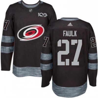 Mens Adidas Carolina Hurricanes 27 Justin Faulk Authentic Black 1917 2017 100th Anniversary NHL Jersey