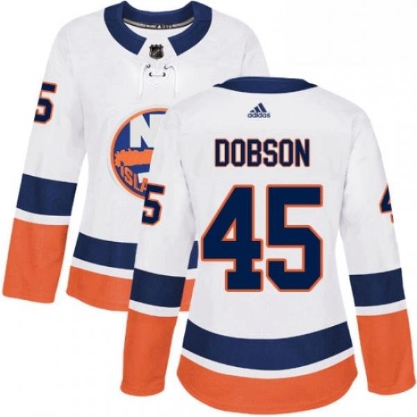 Womens Adidas New York Islanders 45 Noah Dobson Authentic White Away NHL Jersey