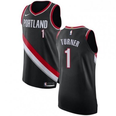 Womens Nike Portland Trail Blazers 1 Evan Turner Authentic Black Road NBA Jersey Icon Edition