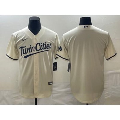 Men's Minnesota TWins Blank Cream Cool Base Stitched Baseball Jersey