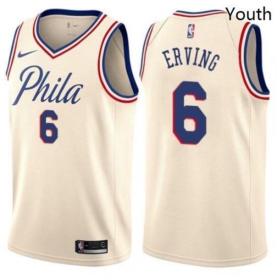 Youth Nike Philadelphia 76ers 6 Julius Erving Swingman Cream NBA Jersey City Edition