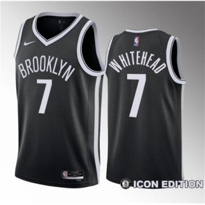 Men Brooklyn Nets 7 Dariq Whitehead Black 2023 Draft Icon Edition Stitched Basketball Jersey