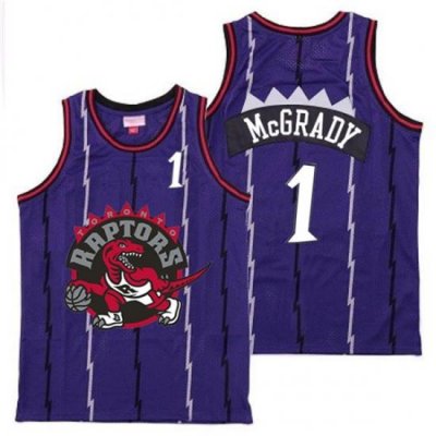 Raptors 1 Tracy McGrady Purple Big Gray Red Logo Retro Jersey