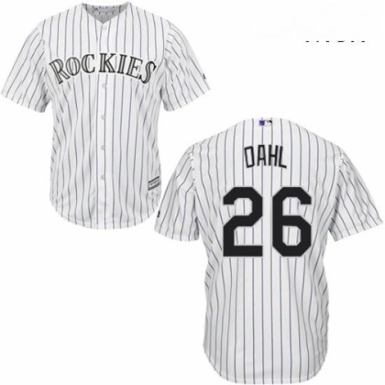 Mens Majestic Colorado Rockies 26 David Dahl Replica White Home Cool Base MLB Jersey