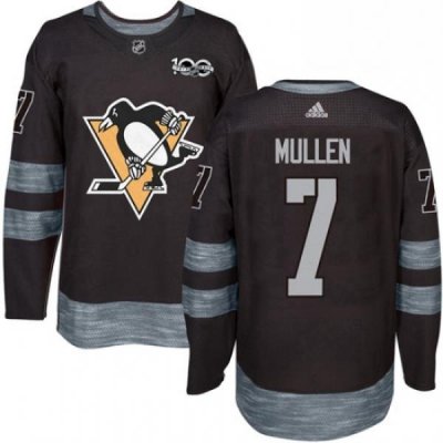 Mens Adidas Pittsburgh Penguins 7 Joe Mullen Authentic Black 1917 2017 100th Anniversary NHL Jersey