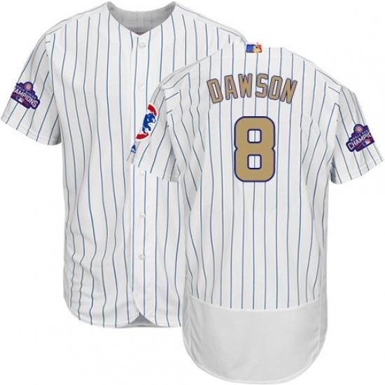 Mens Majestic Chicago Cubs 8 Andre Dawson Authentic White 2017 Gold Program Flex Base MLB Jersey