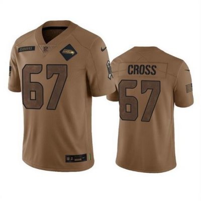 Men Seattle Seahawks 67 Charles Cross 2023 Brown Salute To Service Limited Stitched Football Jersey